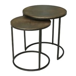 Bijzettafel Brass Antique Set Van 2 - H 46/51 X D 40/48 Cm